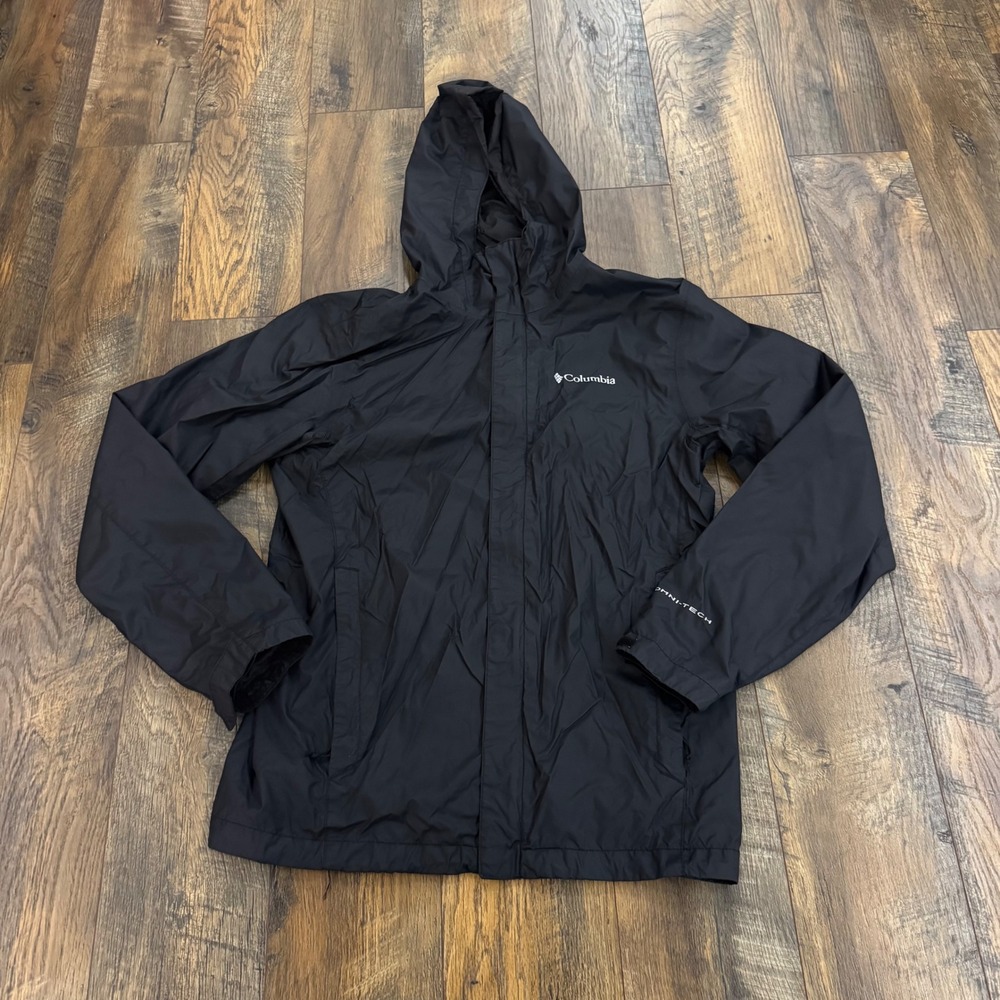 Columbia Omni-Tech Rain Jacket Mens Small Black Waterproof Hooded Gorpcore